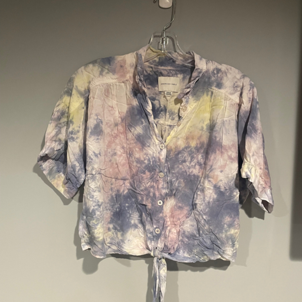 American Eagle Tie Dye Button Up Tie Crop Top Womens Size Medium Hippy Boho